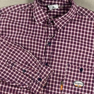 Rasco FR Mens Plaid Flame Resistant Work Shirt Burgundy Navy CAT 2 NFPA 2112
